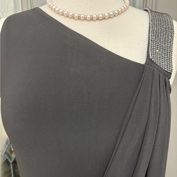 Karina Black Draped One Shoulder Rhinestone Dress - Picture 6 of 15